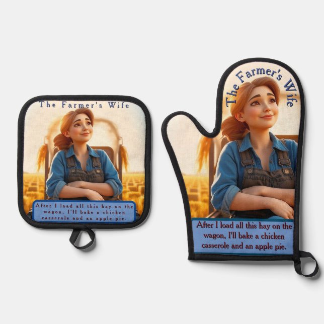 Country Cosy Hay Oven Mitt and Pot Holder Set (Front)