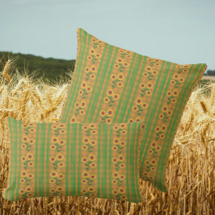 Country Cottage Brown Green Yellow Sunflowers Cushion