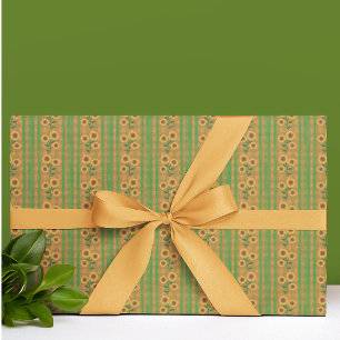 Country Cottage Brown Green Yellow Sunflowers Wrapping Paper