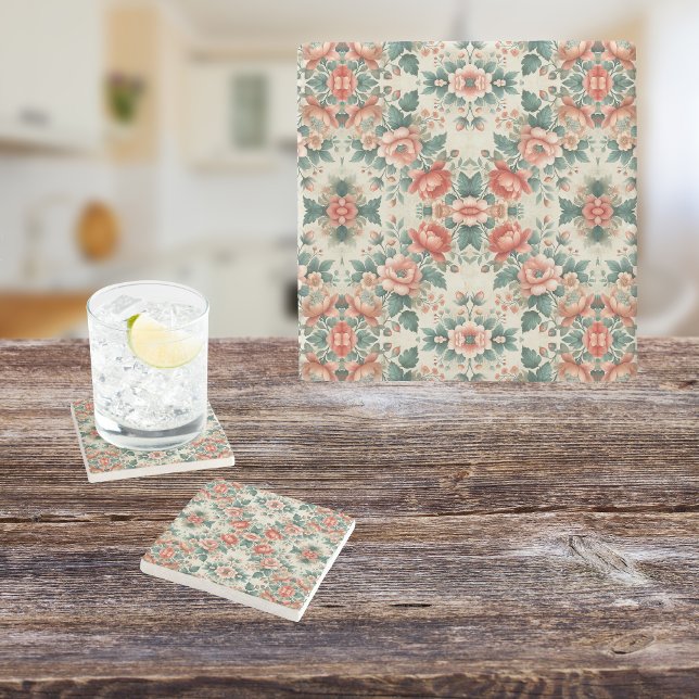 Country Cottage Floral Pattern  Stone Coaster (Creator Uploaded)