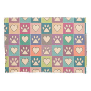 Country Cottage Paw Prints and Hearts Pillowcase