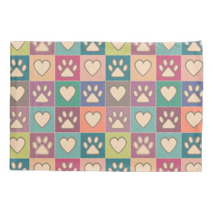 Country Cottage Paw Prints and Hearts Pillowcase