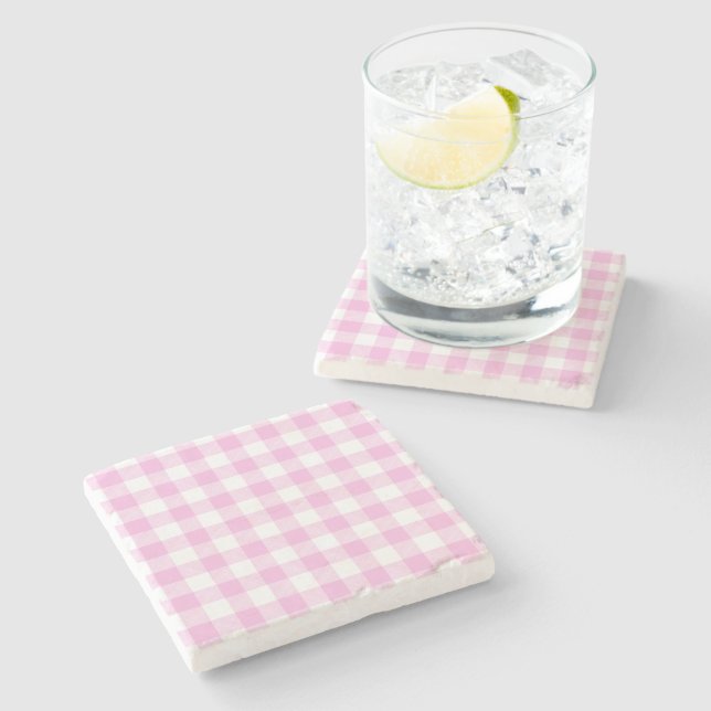 Country Cottage Pink Plaid  Stone Coaster (Side)