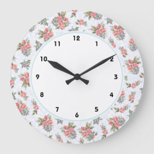 Country cottage roses pink floral pattern clock