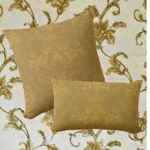 Country Cottage Vintage Faded Gold Brown Damask Cushion