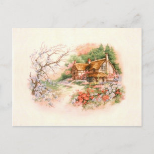 Country Cottage with Flowers Postcard