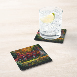 Country Cottage with Red Vines Covering Home Square Paper Coaster