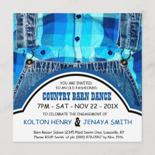 Country Couple Engagement Party Denim and Plaid Invitation