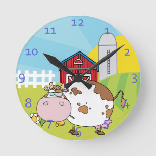 Country Cow Design Round Clock
