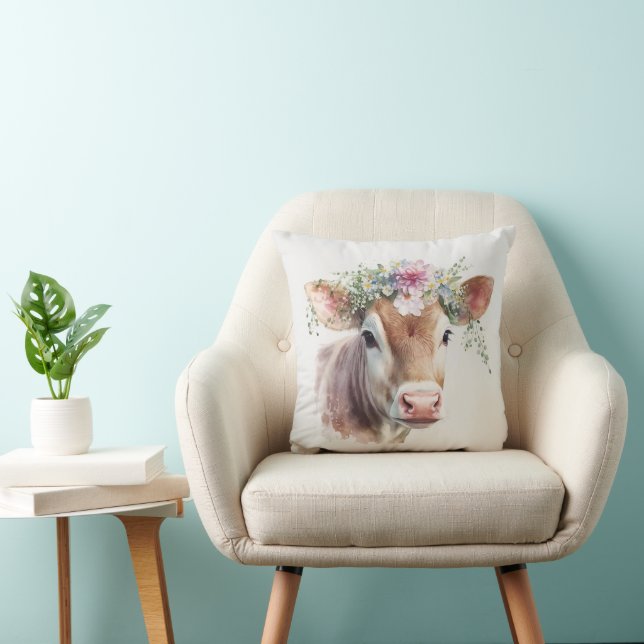 Country Cow With Flowers Cushion (Chair)