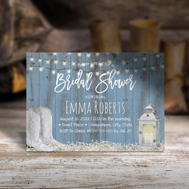 Country Cowboy Boots & Lantern Bridal Shower Invitation (Creator Uploaded)