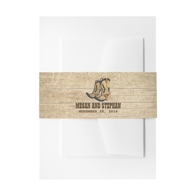 Country Cowboy Boots Rustic Wedding Invitation Belly Band (Front Example)