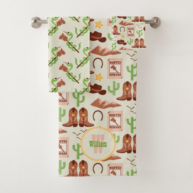 Country Cowboy Boots Stick Horse Desert Western Bath Towel Set (Insitu)