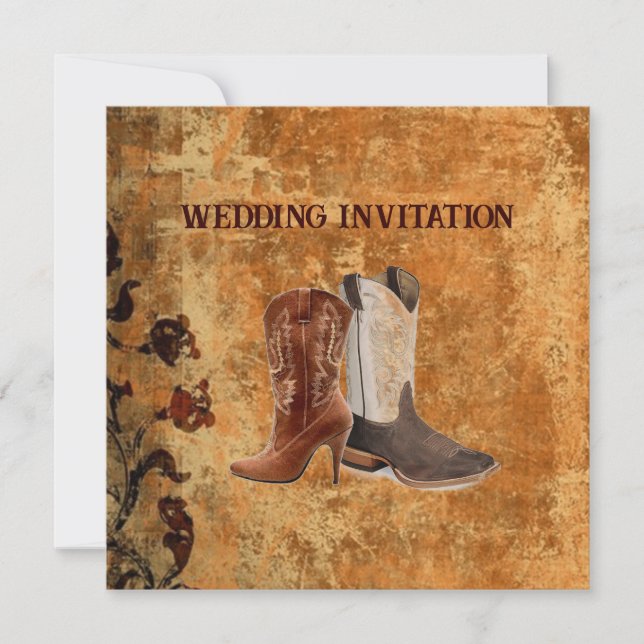 Country Cowboy Boots Western Wedding Invitation (Front)