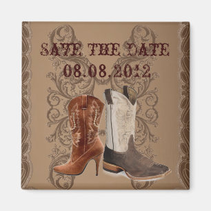 Country Cowboy Boots Western Wedding save the date Magnet
