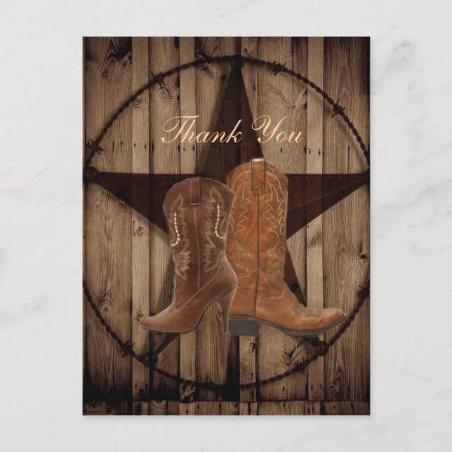 Country Cowboy Boots Western Wedding thank you Postcard (Front)