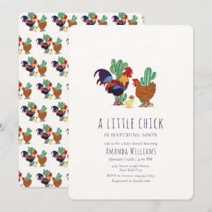 Country Cowboy Cactus Rooster Chicken Baby Shower Invitation