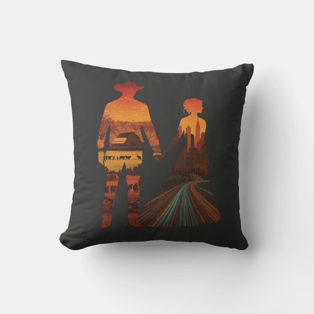 Country Cowboy & City Girl Silhouette Cushion (Front)