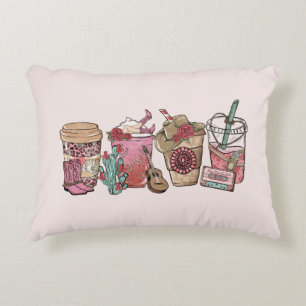 Country Cowboy Coffee Cups Western-Themed Decorative Cushion