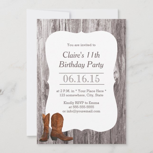 Country Cowboy/Cowgirl Wood Birthday Party Invitation (Front)
