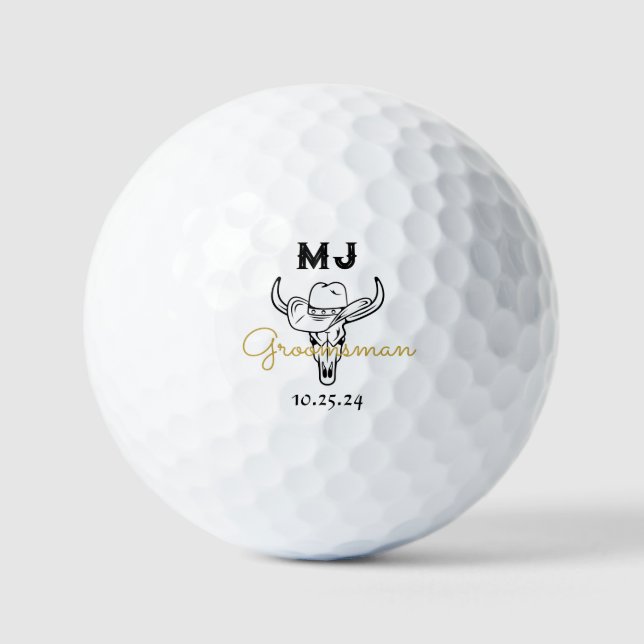 Country Cowboy Personalised Groomsmen Monogram Golf Balls (Front)
