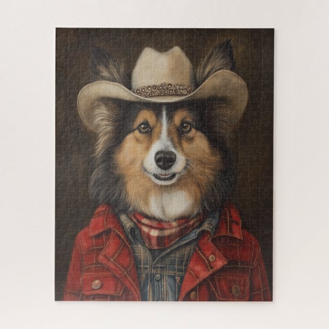 Country Cowboy Shetland Sheepdog | Sheltie Jigsaw Puzzle (Vertical)