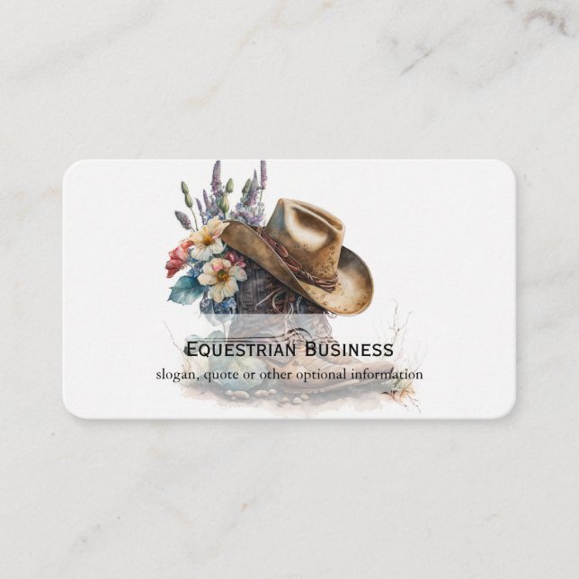 Country Cowgirl Boots Flower Hat Texas Business Card (Front)
