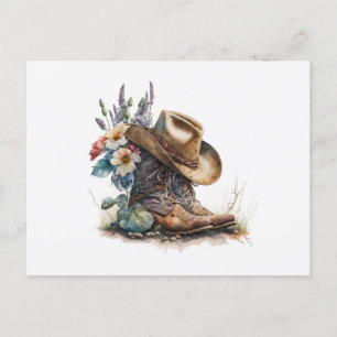 Country Cowgirl Boots Flower Hat Texas Postcard