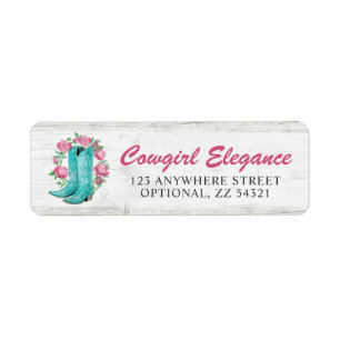 Country Cowgirl Boots Shabby Roses Return Address Label