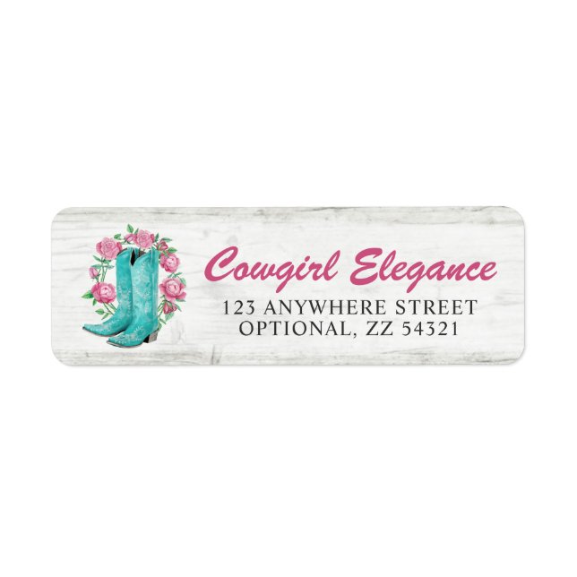 Country Cowgirl Boots Shabby Roses Return Address Label (Front)