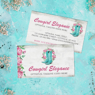 Country Cowgirl Boots & Shabby Roses Rustic Wood Business Card
