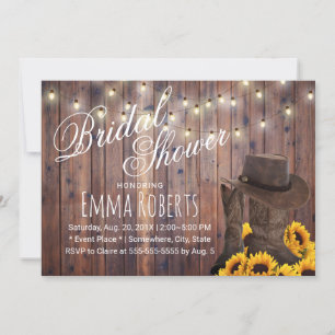 Country Cowgirl Rustic Sunflowers Bridal Shower Invitation