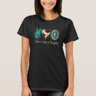 Country Cowhide Peace Love Turquoise Rodeo Cowgirl T-Shirt