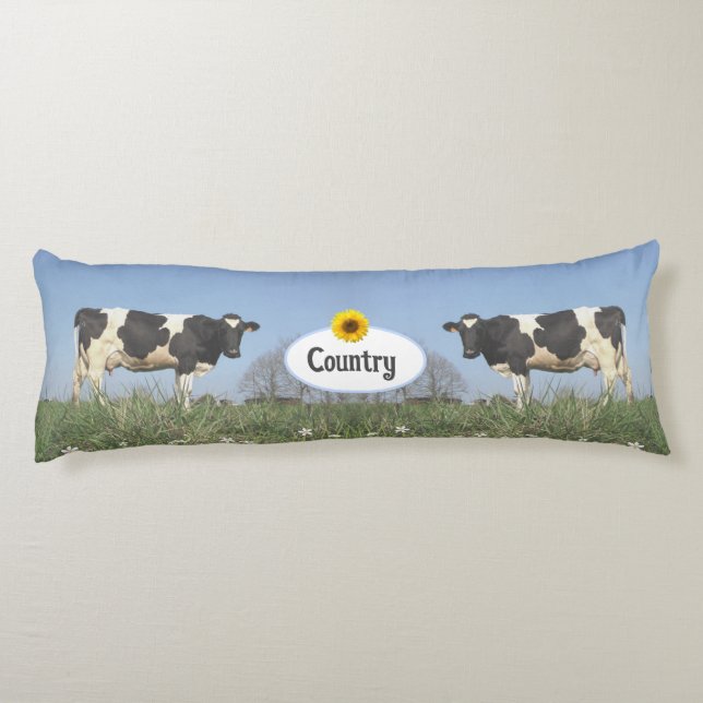 Country Cows on Sky Blue Personalised Body Cushion (Back)