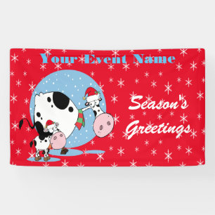 Country Cows with Santa Hats Banner Customise