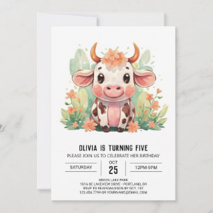 Country Cute Enchanted Cow Birthday Invitation