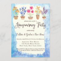 Country Cute Watercolor Potted Plants Housewarming