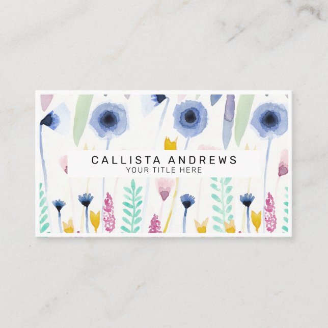 Country Cute Wildflowers Watercolor Art Business Card (Front)