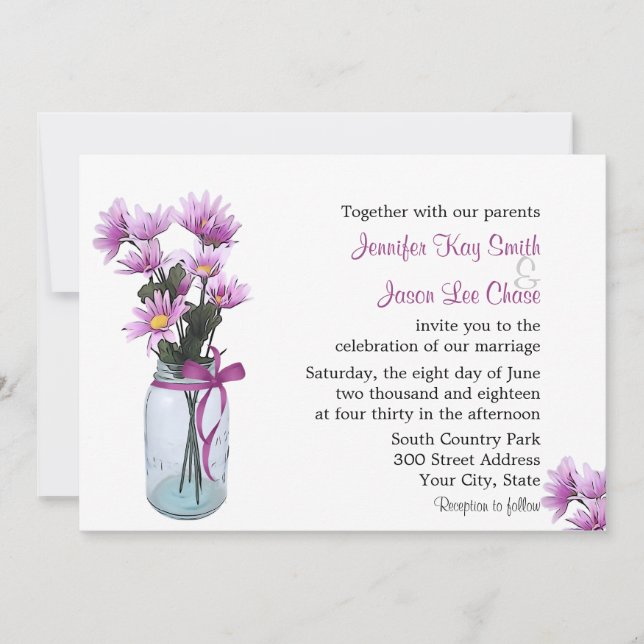 Country Daisies Mason Jar - Wedding Invitation (Front)