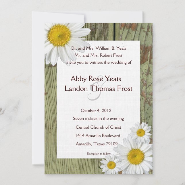 Country Daisy and Barn Wood Wedding Invitation (Front)