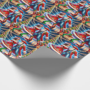 Country Dance Cowboy Cowgirl Santa Christmas Wrapping Paper