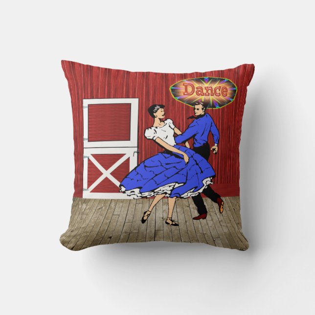 Country Dance Square Dance Red Barn Dance Cushion (Front)