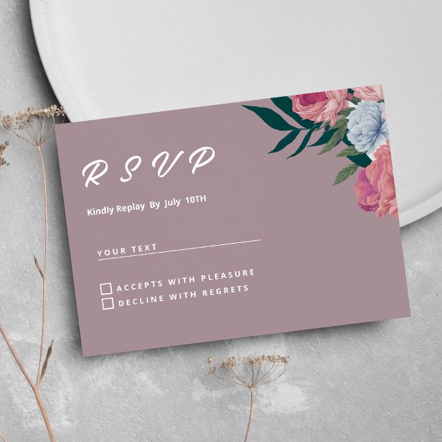 Country dark green pink purple floral RSVP Invitation (Country dark green pink purple floral RSVP)