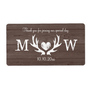 Country deer antlers wedding water bottle labels