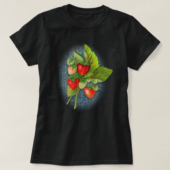 Country Denim and Strawberries T-Shirt (Design Front)