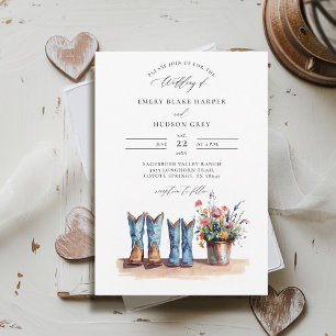 Country Denim Boots Wildflowers Rustic Wedding Invitation