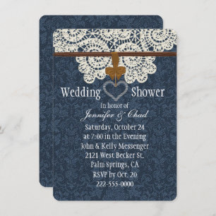 Country Denim & Ivory Lace Wedding Shower Invitation