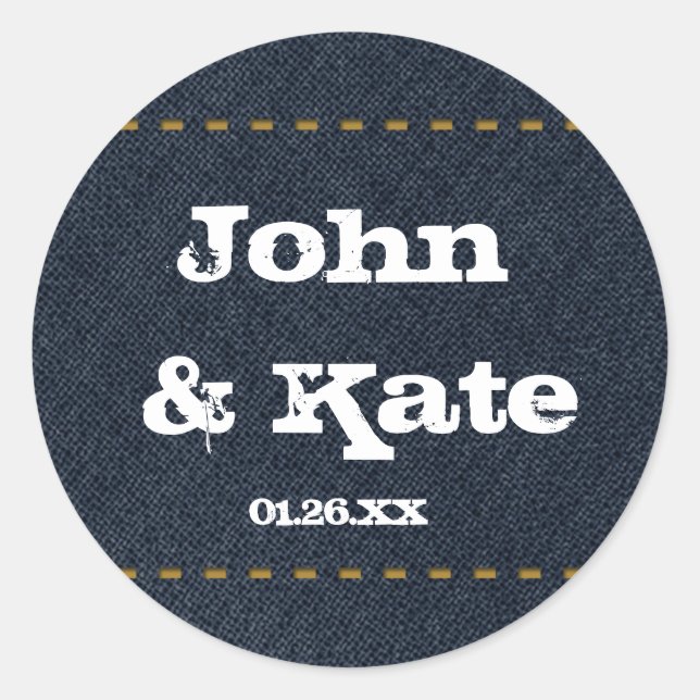Country Denim Jean Rustic Western Party Favour Classic Round Sticker (Front)