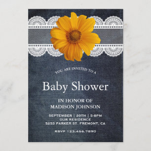 Country Denim Lace Sunflower Baby Shower Invitation