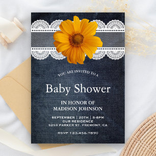 Country Denim Lace Sunflower Baby Shower Invitation